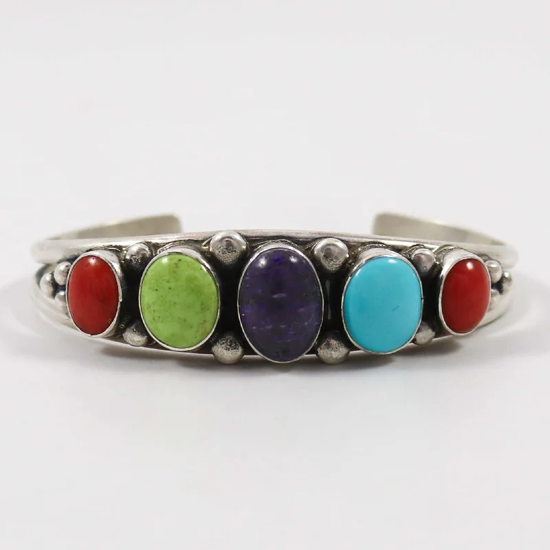 women's delicate bangles -Multi-Stone Cuff