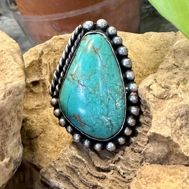 women's sterling silver engagement rings -Vintage Navajo Sterling Silver Turquoise Ring Size 7