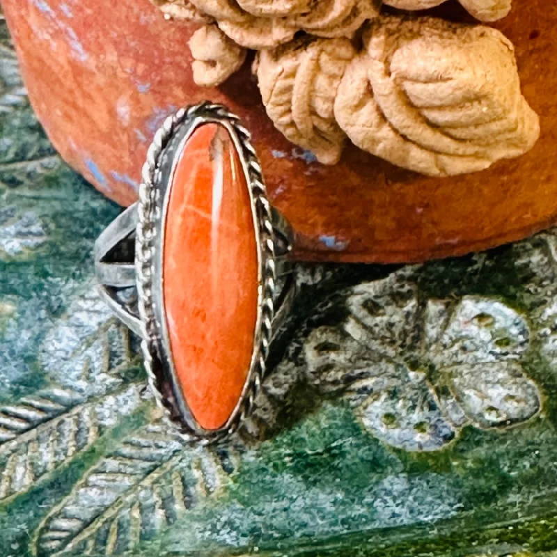 women's birthstone engagement rings -Vintage Navajo Sterling Silver Terra Cotta Jasper Ring Size 5