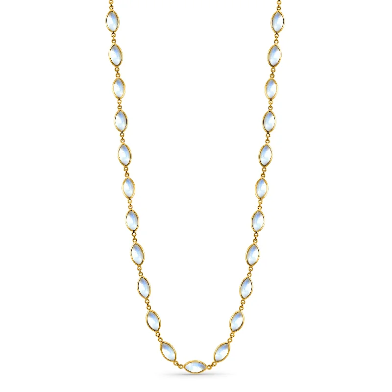 women's sterling silver chain necklaces -Rainbow Moonstone Marquise Necklace In 18K Yellow Gold