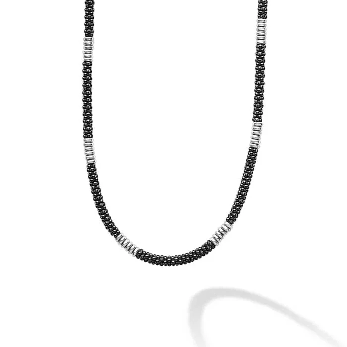 women's diamond necklaces for her -LAGOS Black Caviar Silver Station Ceramic Beaded Necklace in Sterling Silver