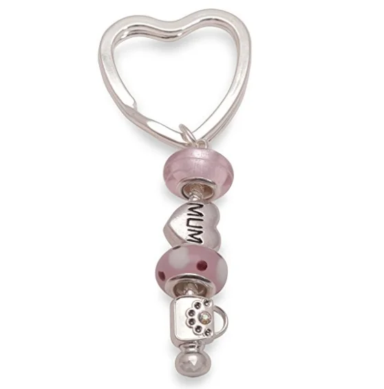 women's moonstone rings -Mum 'Pink Lady' Silver Plated Keyring/Handbag Charm