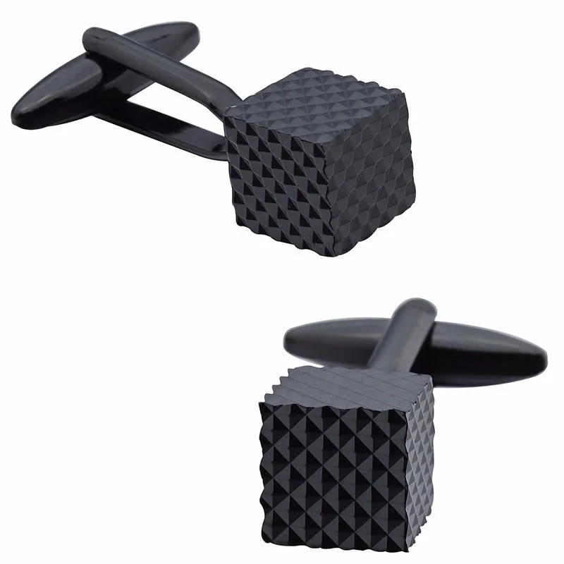 women's cuff bracelets -Abstract Square Block Cufflinks - Black