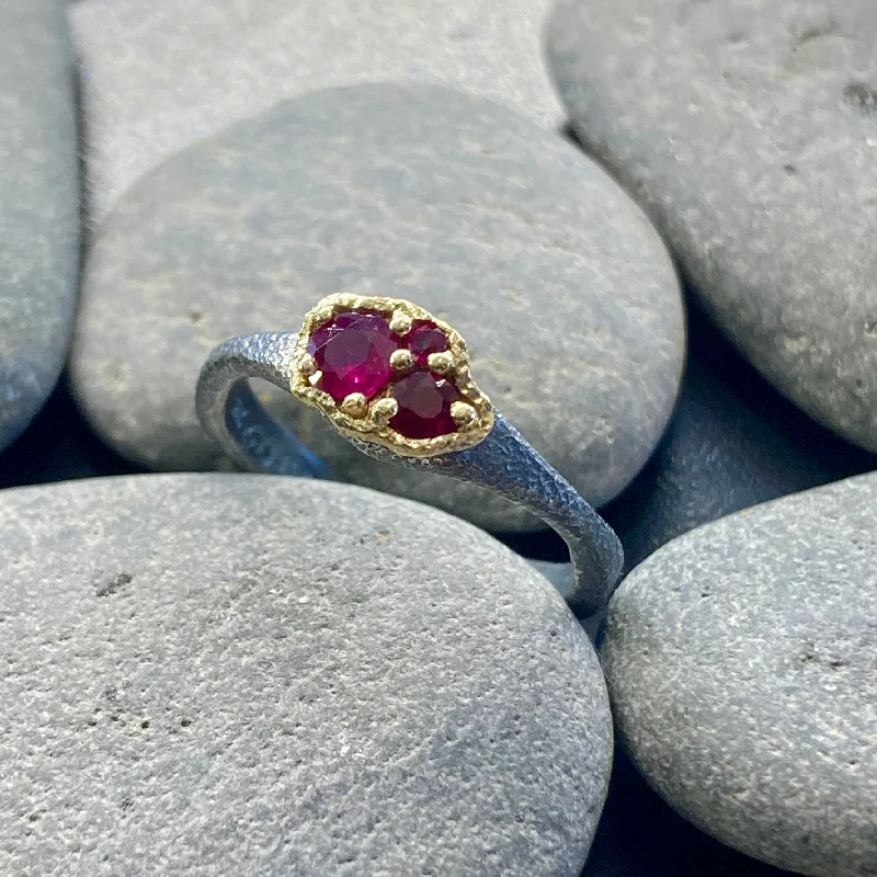 women's art deco rings -Winter Pond Rubies and 18K Gold Sterling Silver Ring