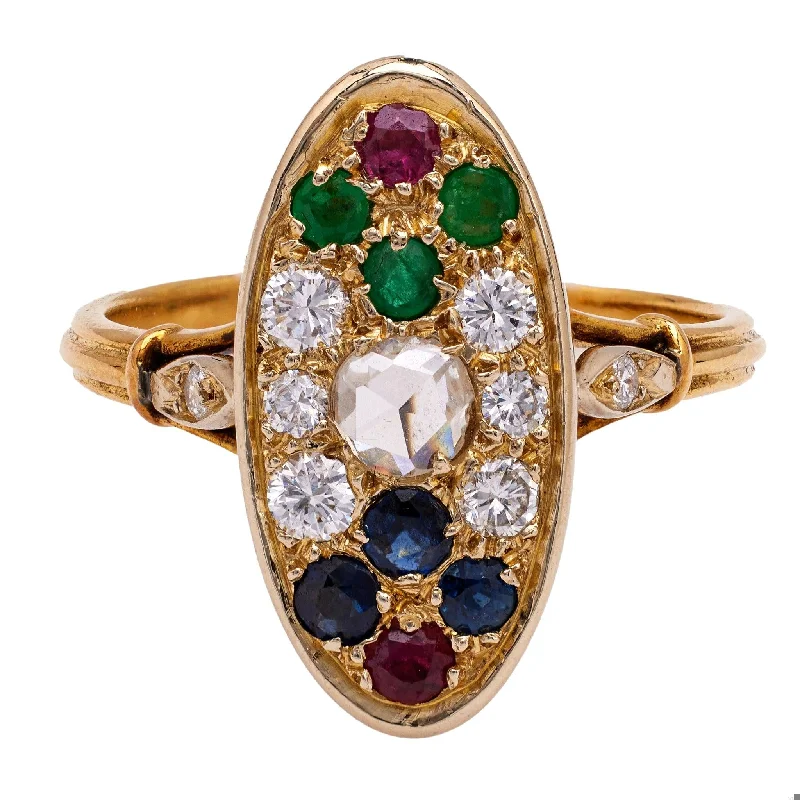 women's engagement necklaces -Vintage French Diamond and Gemstone 18k Yellow Gold Ring