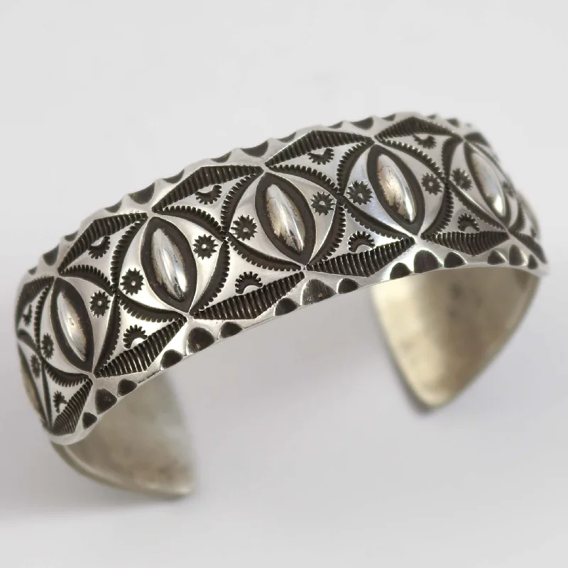 women's simple bangles -Stamped Silver Cuff