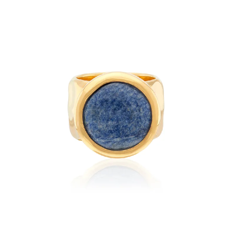 women's gold statement rings -Anna Beck Large Wavy Dumortierite Signet Ring-Gold