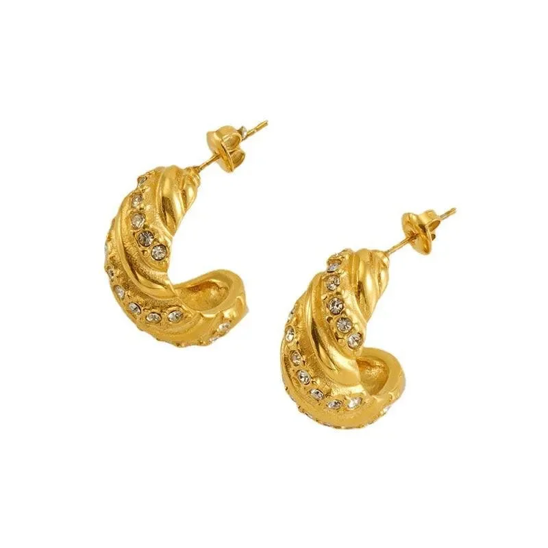 women's flower-shaped earrings -Gold-Plated Croissant Hoop Earrings – Chunky Dome Earrings for Women