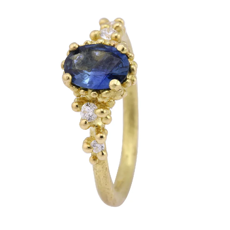 women's luxury diamond rings -Oval Blue Sapphire Encrusted Ring