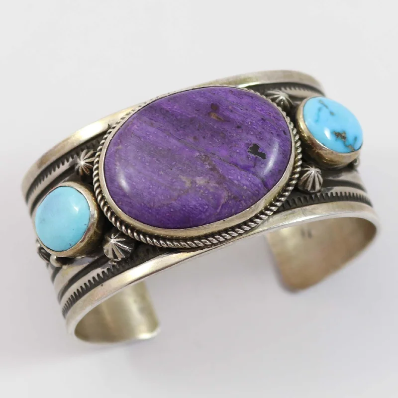 women's engraved cuff bracelets -Sugilite and Turquoise Cuff