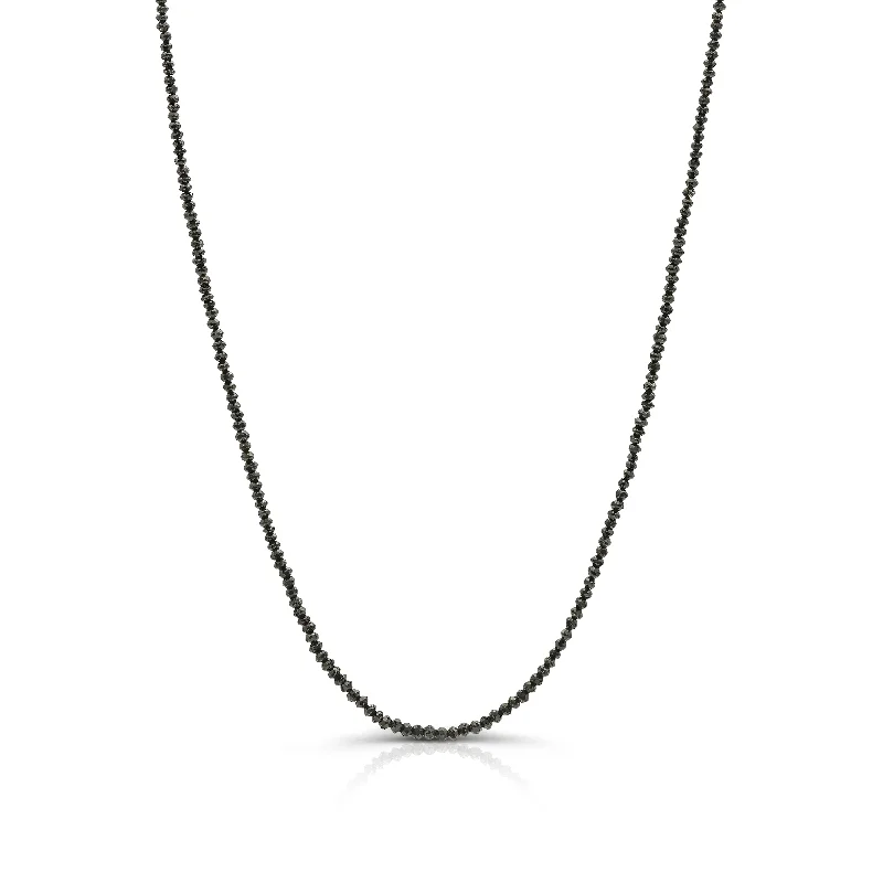 women's crystal-encrusted necklaces -Black Diamond Bead Necklace In 18K Yellow Gold