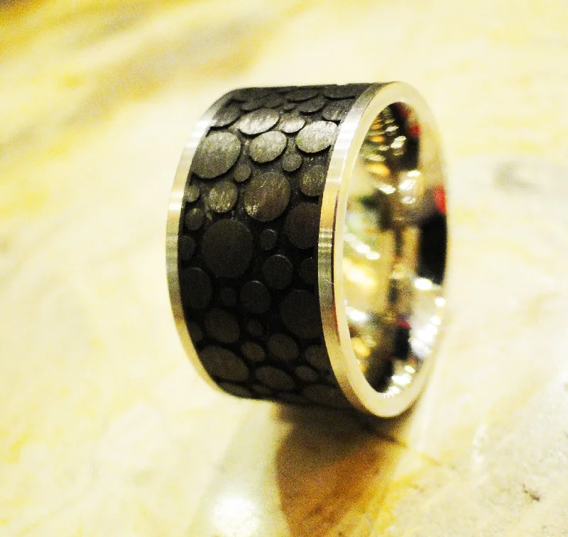 women's bridal rings -Stainless Steel "Bubbles" Carbon Fiber Enamel Ring