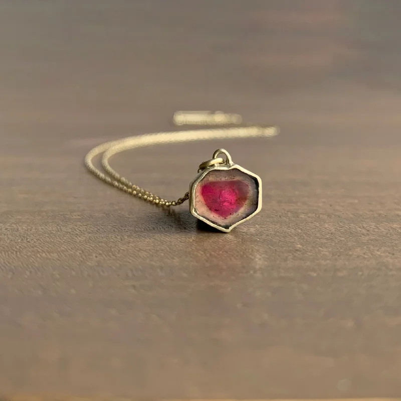 women's fashion necklaces -Watermelon Tourmaline Slice Pendant