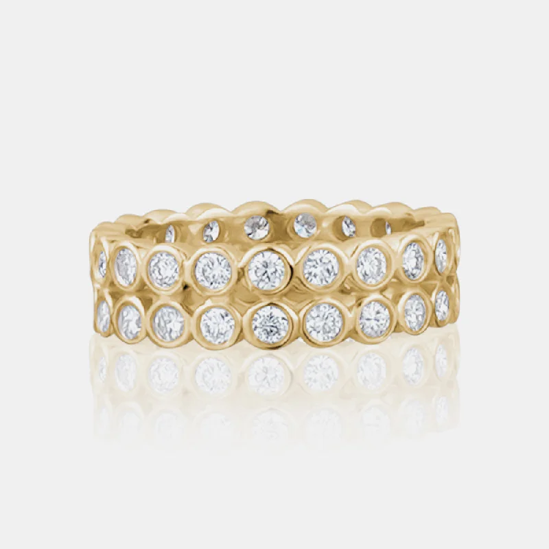 women's birthstone rings -Double Row Bezel Set Ring