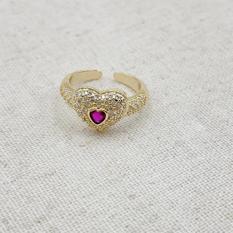 women's luxury rings -Pink crystal heart ring P10