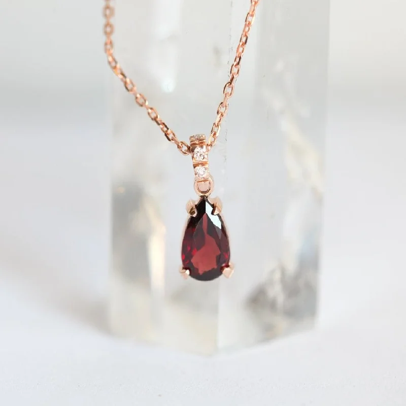 women's crystal necklaces -Roselyn Pear Garnet Necklace