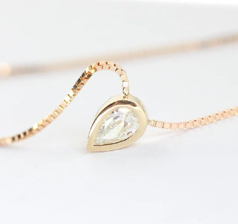 women's fashion necklaces -Pear Diamond Necklace, Solitaire Diamond Necklace