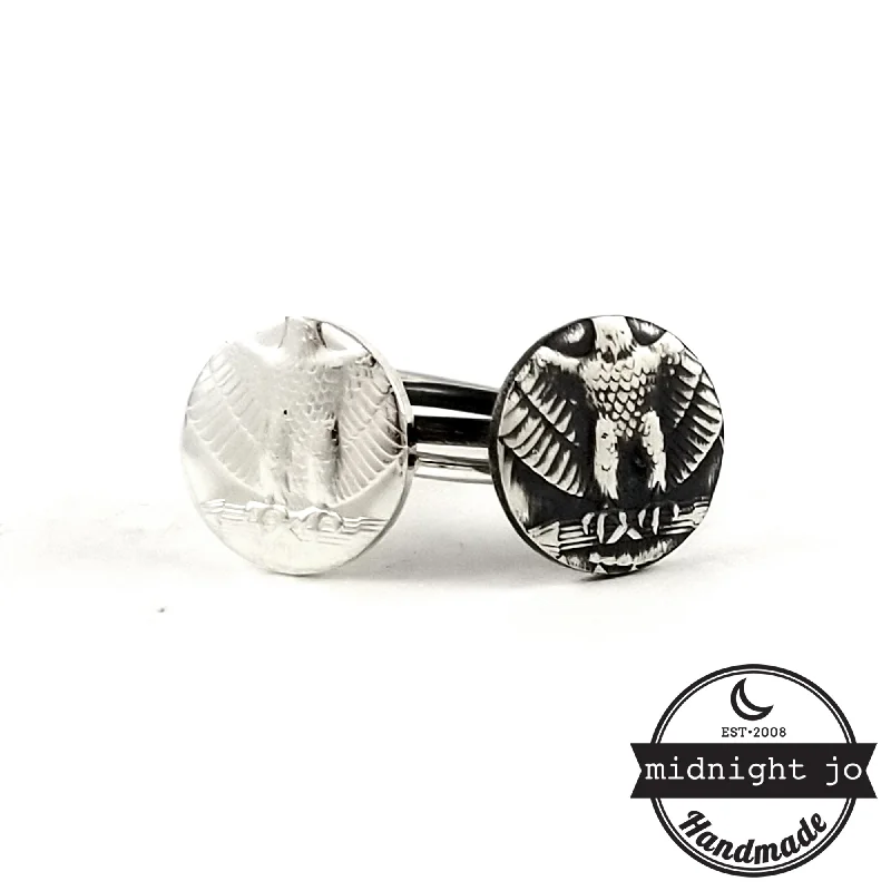 women's triple-stone rings -Silver Washington Quarter Eagle Small Punch Out Stacking Ring