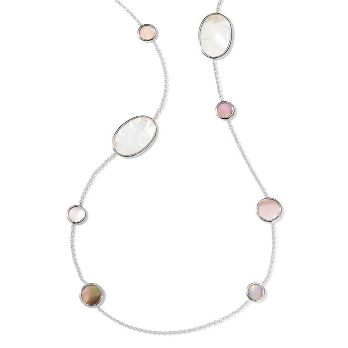 women's luxury diamond necklaces -Ippolita Pink and Brown Shell and Mother of Pearl Polished Rock Candy Oval Station Necklace in Sterling Silver