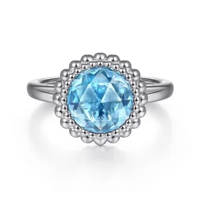 women's statement cocktail rings -Sterling Silver Round Blue Topaz Bezel Set Ring