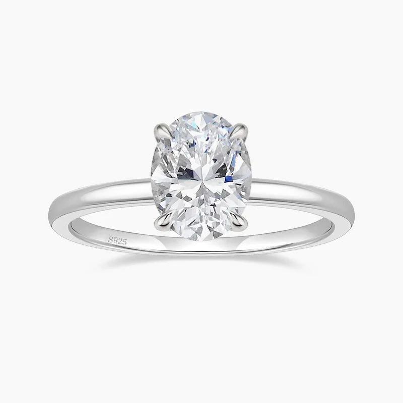 women's polished rings -3CT Oval Cut Solitaire Cubic Zirconia Promise Ring