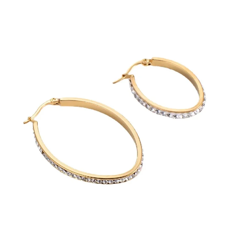 women's geometric drop earrings -Stunning Gold Hoop Earrings with Rhinestone Detailing – Elegant Fashion Accessories