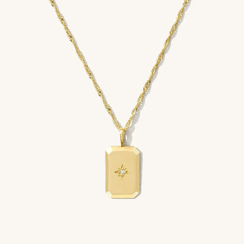 women's double-strand necklaces -Rectangle Starburst Necklace - 14k Solid Gold