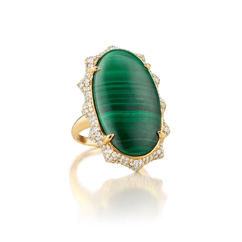 women's promise rings -Special Edition "Happiness" Sun Ring with Malachite & Pave Diamond Accents