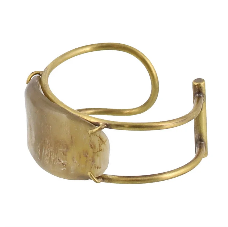 women's anniversary bangles -Bayan Wire Cuff with Organic Horn - Light Horn, Brass