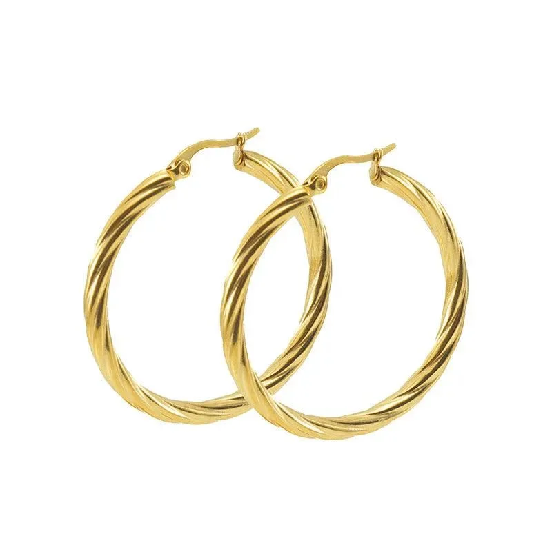 women's custom gold earrings -Twisted Gold Hoop Earrings – Elegant 18K Gold-Plated Fashion Accessory