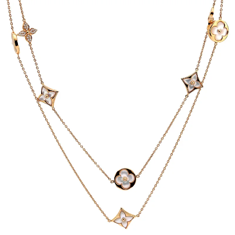 women's luxury necklaces -Louis Vuitton French diamond mother of pearl 18k gold Blossom Sautoir necklace