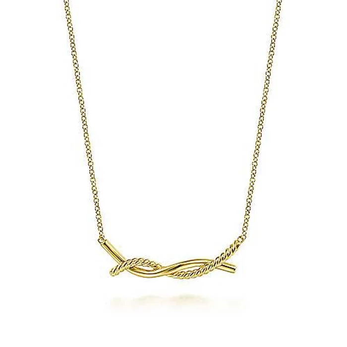 women's geometric necklaces -Gabriel & Co. 17" Plain and Twisted Rope Pendant/Necklace in 14K Yellow Gold