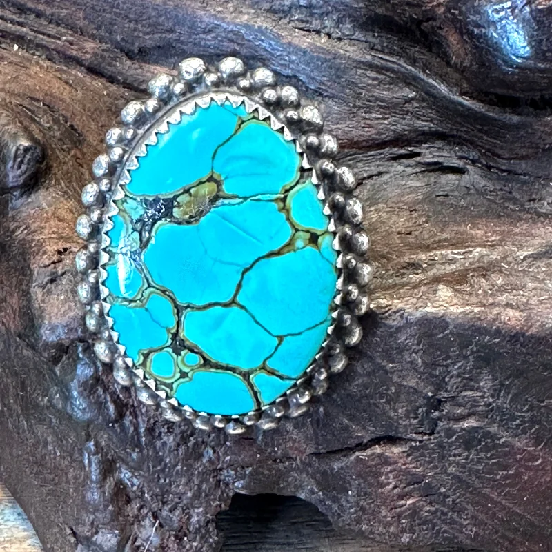 women's heart-shaped engagement rings -Vintage Signed Navajo Sterling Silver Spider Web Turquoise Ring 9.5