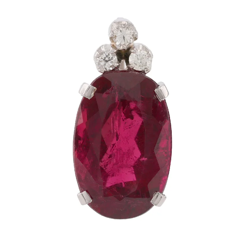 women's holiday necklaces -Mid Century 4.8 Carat Pink Tourmaline Diamond Platinum Pendant