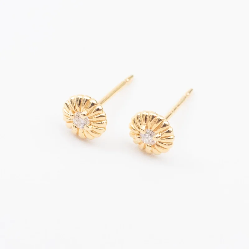 women's elegant drop earrings -Gold Vermeil CZ Button Studs