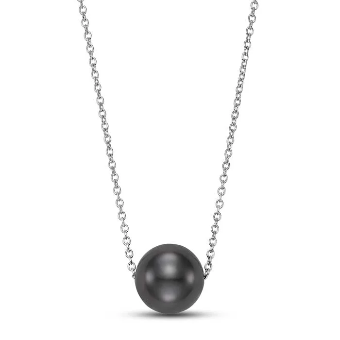 women's chunky necklaces -Mastoloni 10-11MM Tahitian Pearl Station Necklace in 14K White Gold