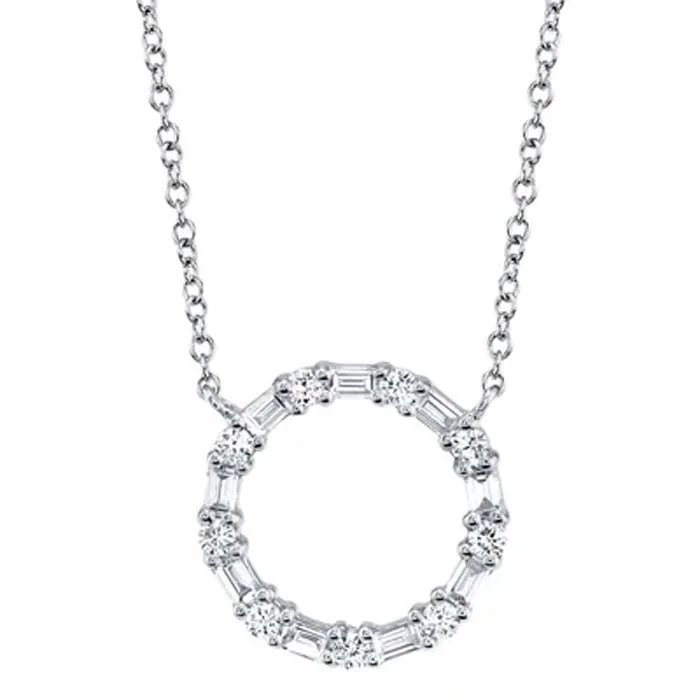 women's shell necklaces -Shy Creation "Kate Collection" .29CTW Diamond Baguette Circle Necklace in 14K White Gold