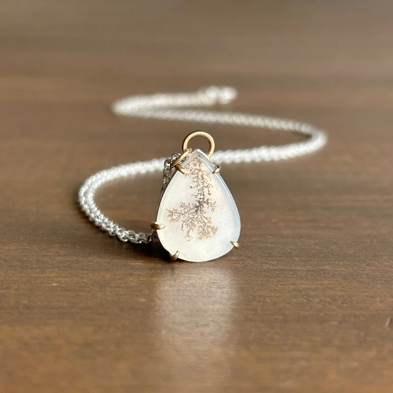 women's rose gold necklaces -Dendritic Agate Teardrop Vanity Necklace