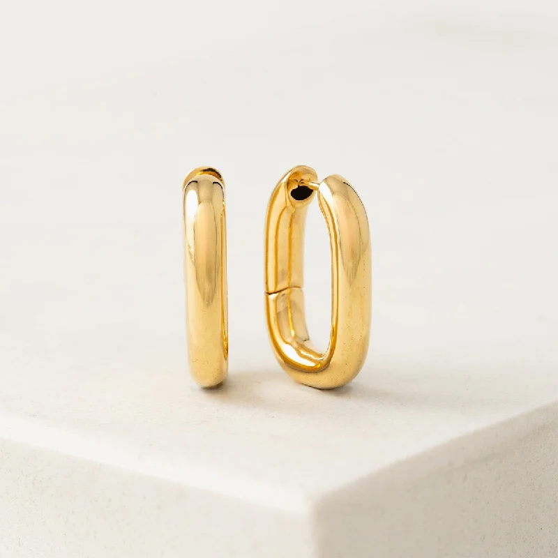 women's casual earrings -Gold Plated Midi Paperclip Puff Hoop Earrings