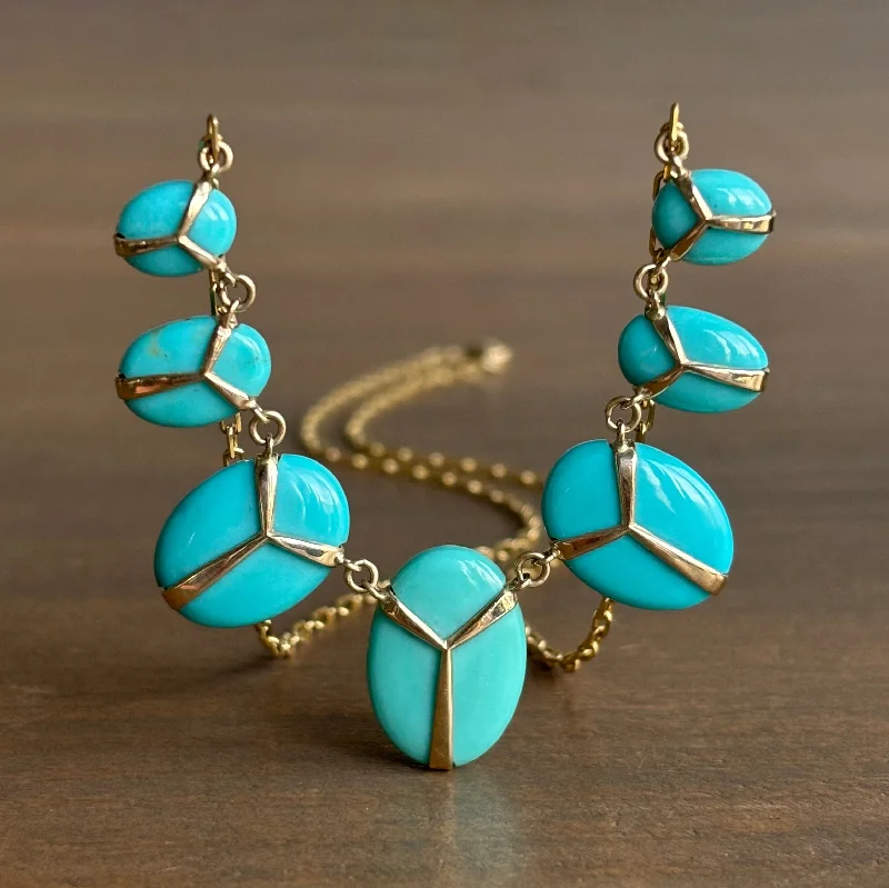 women's everyday necklaces -Turquoise Lucky Scarab Charm Necklace