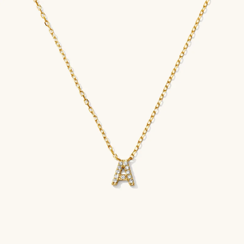 women's pendant chain necklaces -Pavé Diamond Initial Necklace