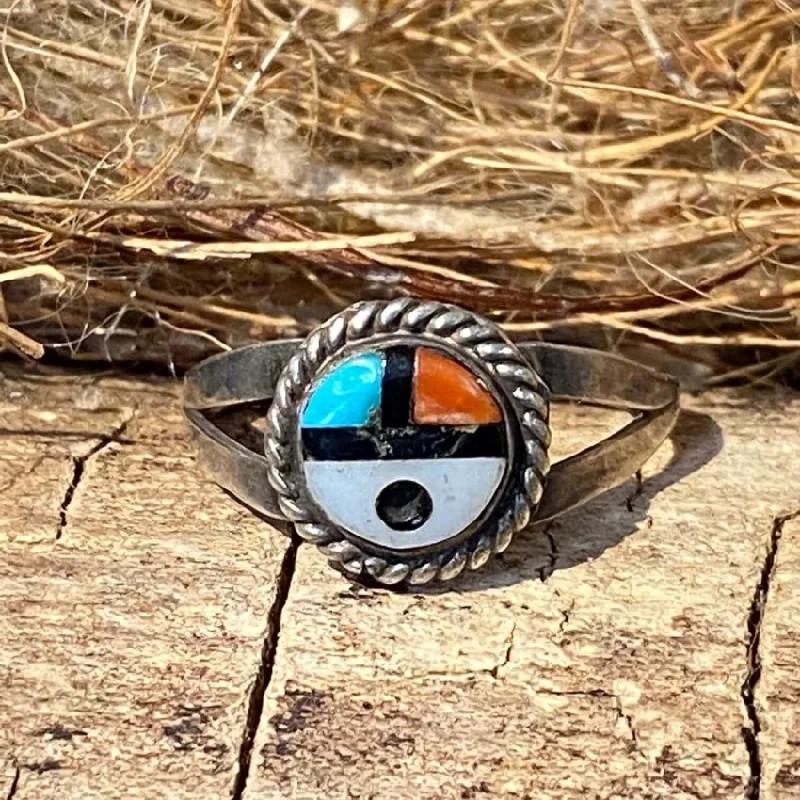 women's promise rings -Little Zuni Sun God Ring Sterling Silver Turquoise Sz 5.5