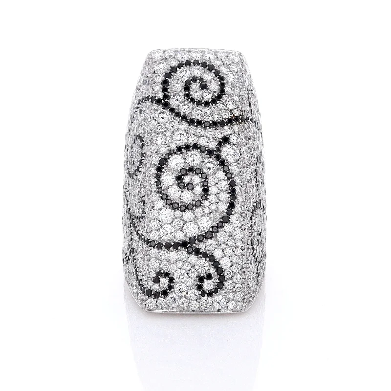 women's moonstone rings -Estate Palmiero 18k White Gold Swirl Design Diamond Glove Ring