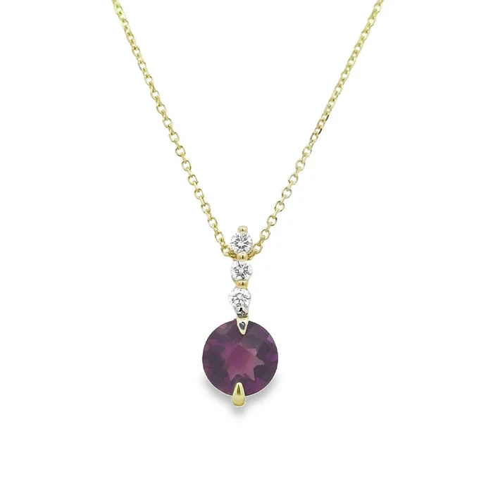 women's diamond-studded necklaces -Mountz Collection Amethyst and Diamond Pendant Necklace in 14K Yellow Gold