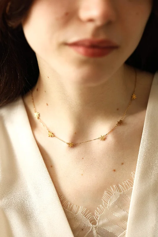 women's gold necklaces -Delicate Snowflake Gold Station Necklace