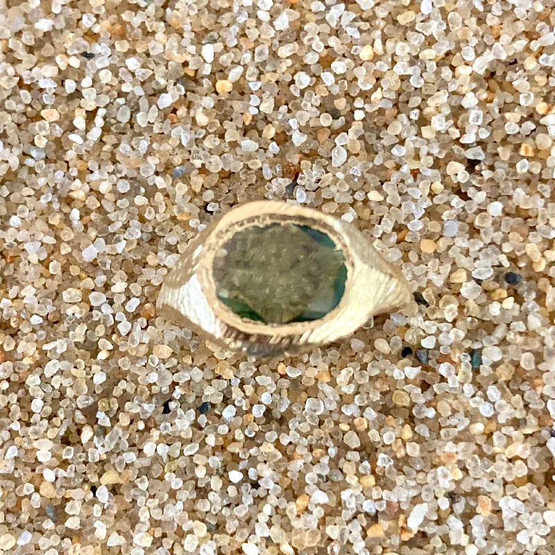 women's birthstone engagement rings -Green Sapphire 18K Gold Signet Ring