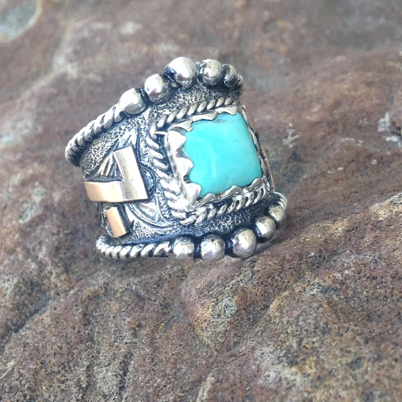 women's statement rings -Oa. Vintage Silver Turquoise Brand or Graduation Ring