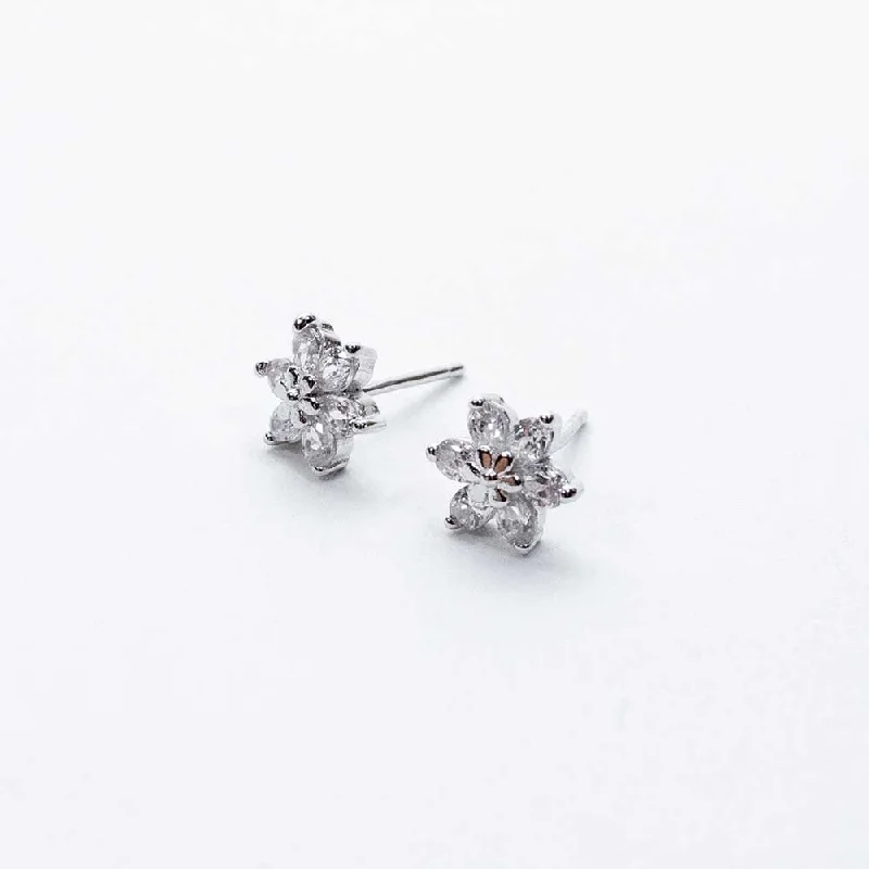 women's pearl earrings -Flower Multi Crystal Silver Studs