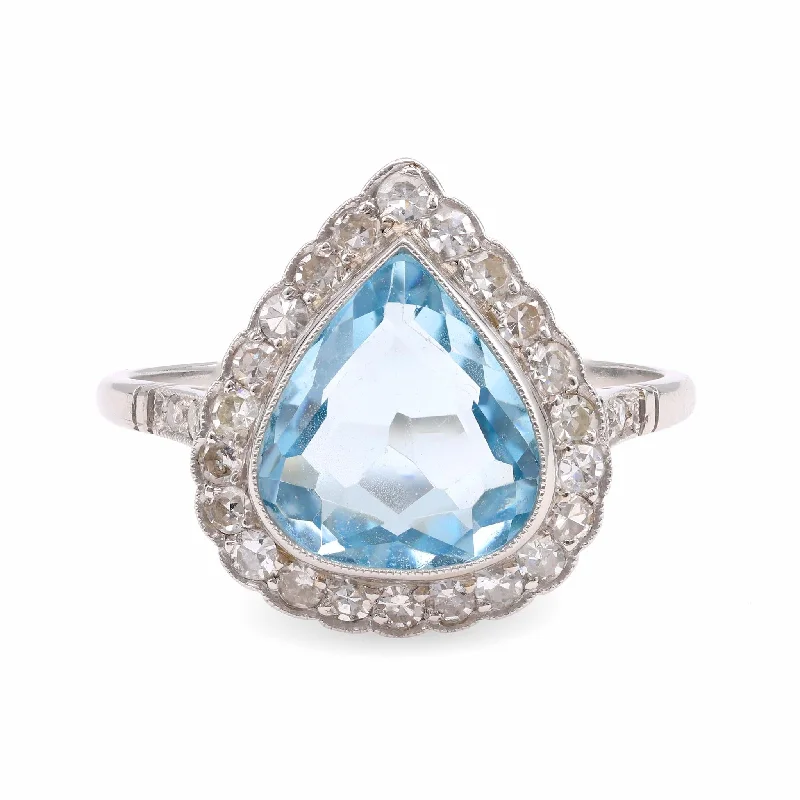 women's zodiac necklaces -Art Deco Inspired 2.14 Carat Aquamarine Diamond Platinum Cluster Ring