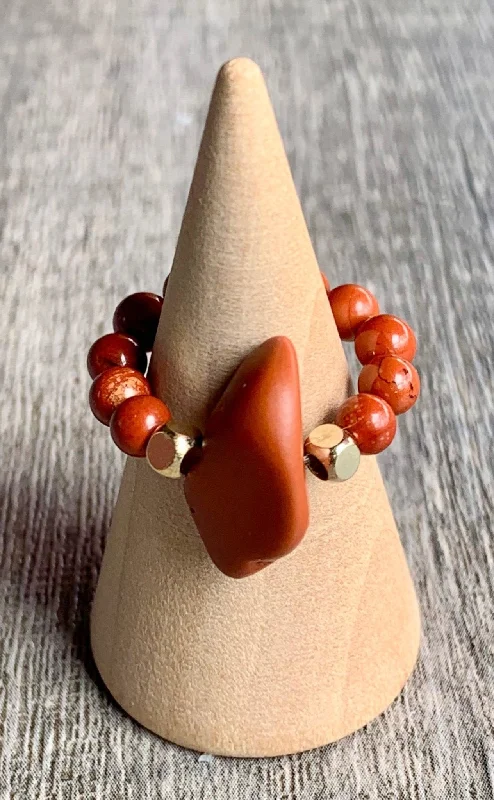 women's trendy rings -Adima Handmade Red Jasper Expandable Ring